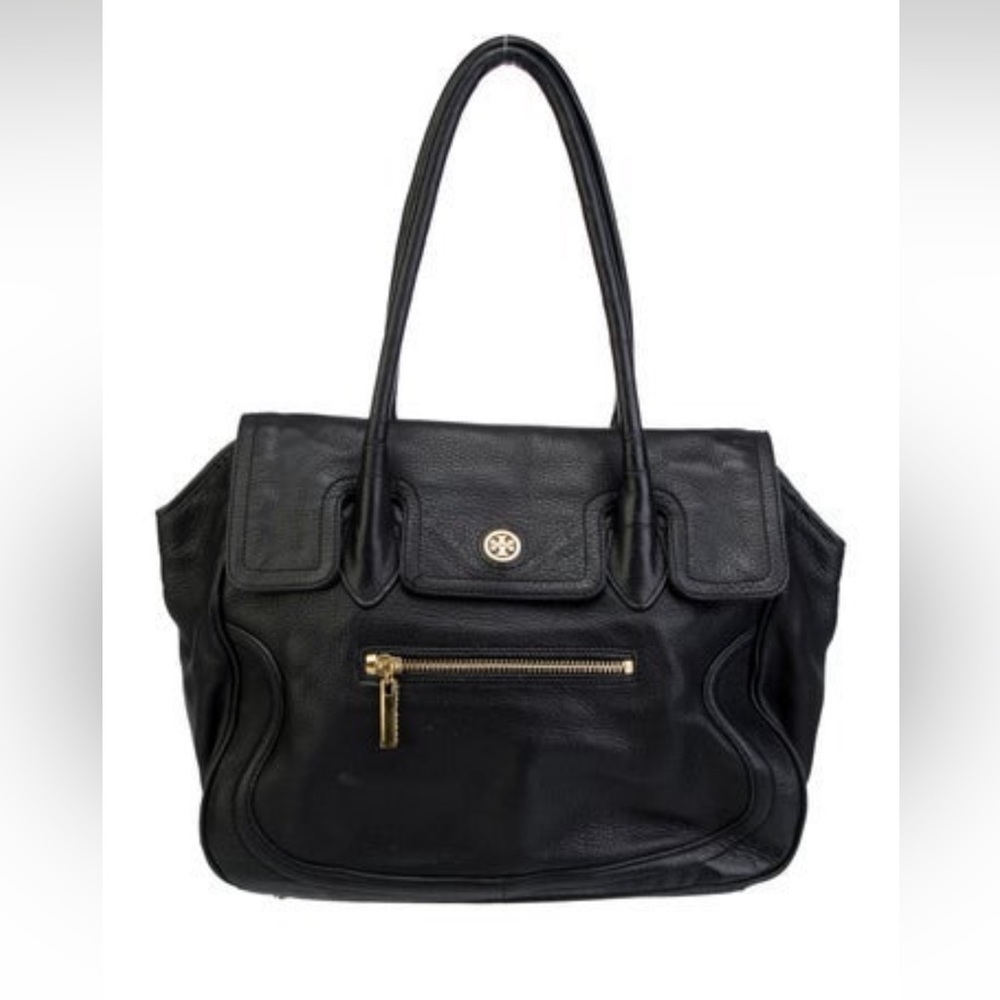 Tory Burch Black Leather Top handle handbag. Gold Hardware.